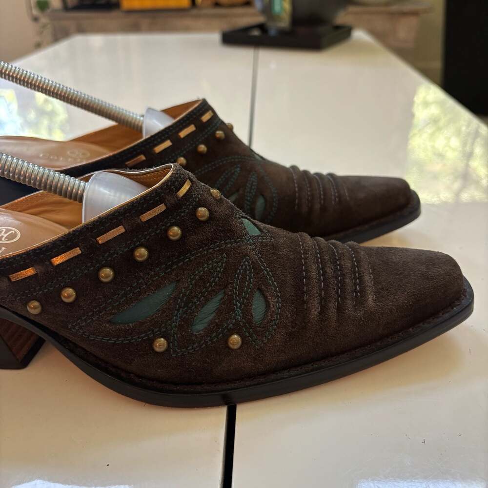 Cole Haan Brown Suede Studded Mule Heels